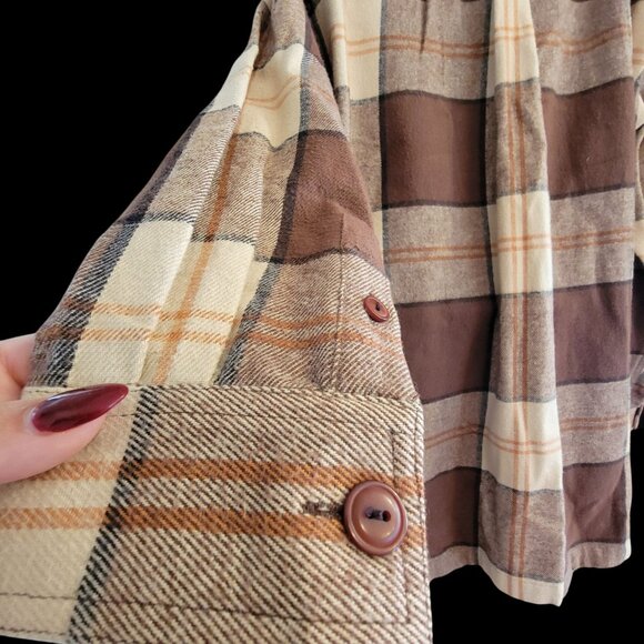 Lauren Ralph Lauren  Plaid Flannel Long Shacket Brown/Beige Front Zipper - Picture 7 of 16